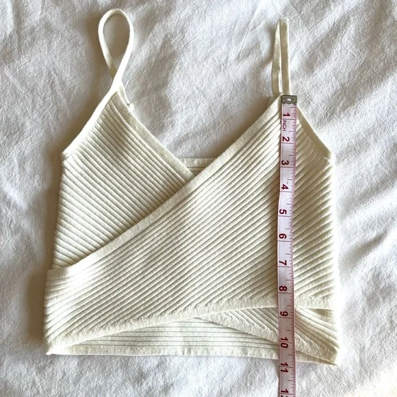 Aerie Ribbed Crossover Crop Top Y2K Neutral Elevated Basic Wrap Cottagecore Sz S - Picture 11 of 11